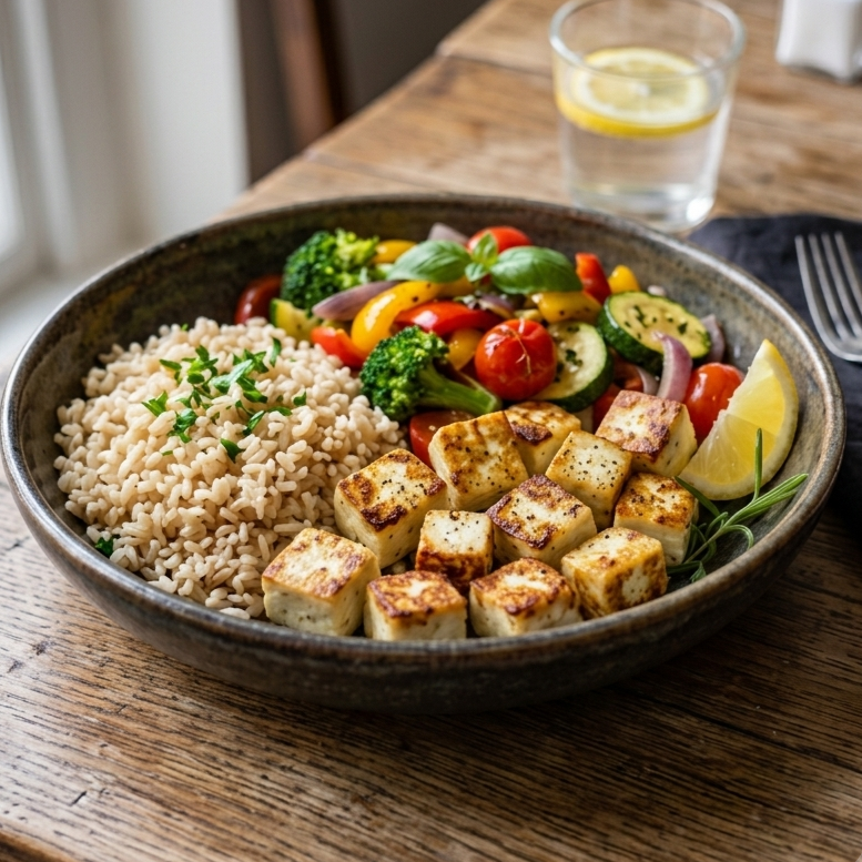 Paneer and Tofu Rice Bowl
